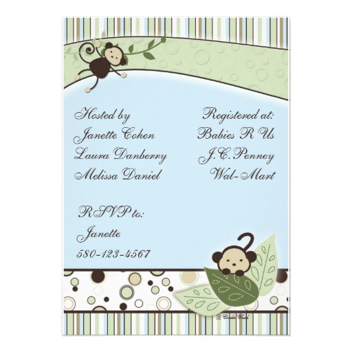 Circles, Stripes, Leaves and Monkeys Baby Shower Custom Invitations