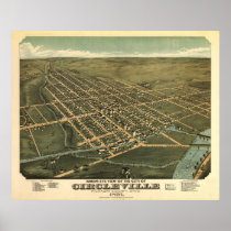 Circleville Ohio 1876 Antique  Panoramic Map Print