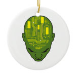 circuit board brain head yellow and green ornaments