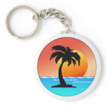 Circular Palm Tree Sunset Keychains