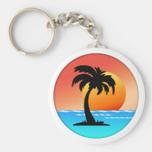 Circular Palm Tree Sunset Keychains