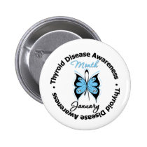 Circular Thyroid Disease Awareness Month Butterfly Pinback Button
