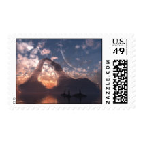 iceberg, sunset, orca, ocean, water, desktop wallpaper, Stamp with custom graphic design