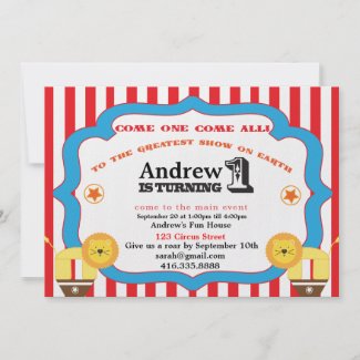 Circus 1st Birthday Party Invitation invitation