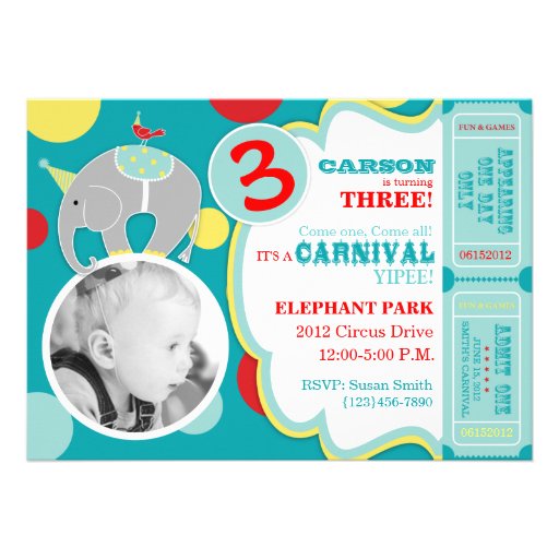 Circus Animals Birthday Invitation Card A7