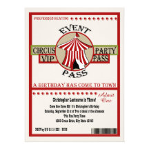 Circus Birthday Party Event Pass Personalized Invitations
