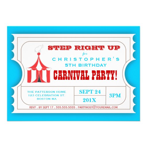 Circus Carnival Birthday Party Ticket Invitation