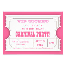 Circus Carnival Birthday Party Ticket Invitation