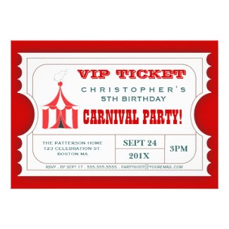 Circus Carnival Birthday Party Ticket Invitation