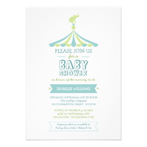 Circus Carnival Blue Green Baby Shower Invitation