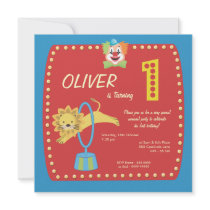 Circus Carnival Clown First (1st) Birthday Party Custom Invitations