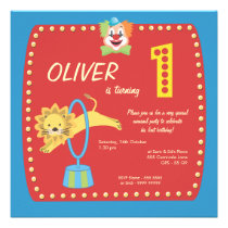 Circus Carnival Clown First (1st) Birthday Party Custom Invitations