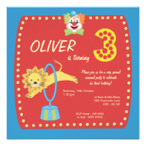 Circus Carnival Clown Third 3rd Birthday Party Custom Invitations