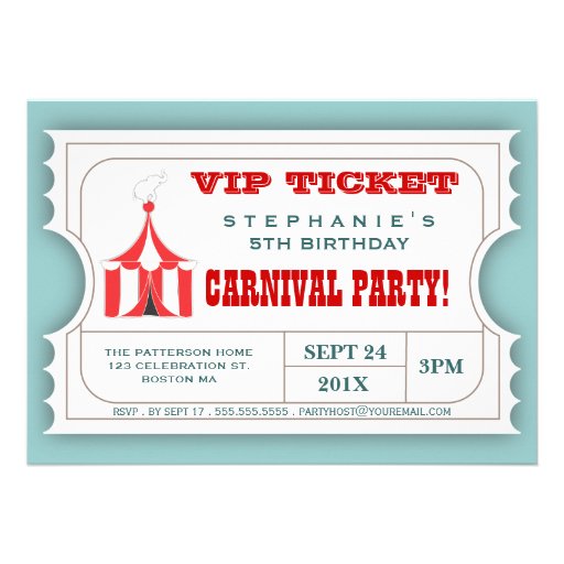 Circus Carnival Party Ticket Admission Invitation
