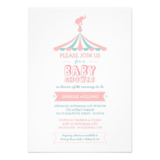 Circus Carnival Pink Teal Baby Shower Invitation