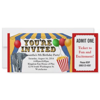 Circus Carnival Ticket Custom Invitations