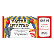 Circus Carnival Ticket Custom Invitations