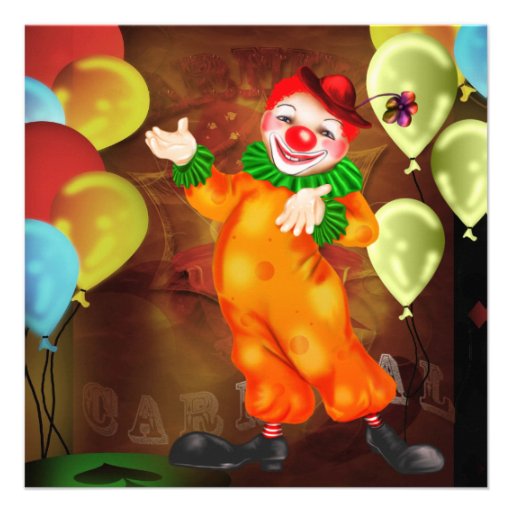 Circus Clown Birthday Party Invitations