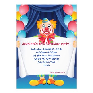 Circus Clown Kids Birthday Party Invitation