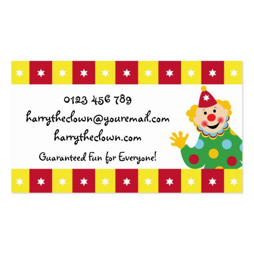 Circus Clown with Stars Business Card (back side)