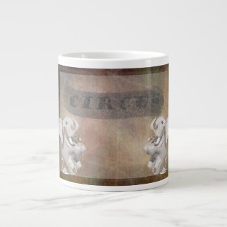 Circus design, text and elephants in corner jumbo mugs