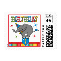 Circus Elephant 1st Birthday Postage Stamps