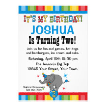 Circus Elephant 2nd Birthday Custom Invitations