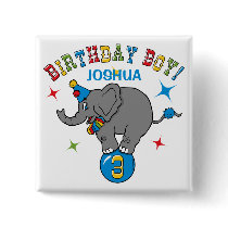 Circus Elephant 3rd Birthday Pinback Buttons