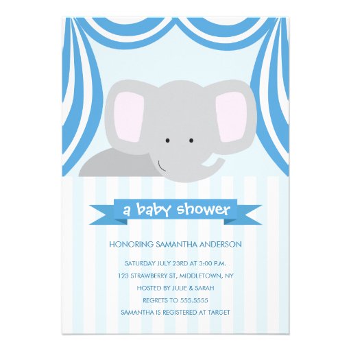 Circus Elephant Baby Shower Inviation - Boy Invite