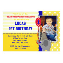 Circus Elephant Big Top Birthday Invitations Boy
