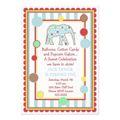 Circus Elephant Birthday Invitation