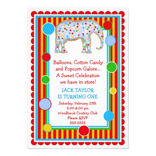 Circus Elephant Birthday Invitation- Primary