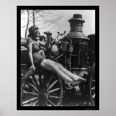 Circus Lady Sitting on a Fire Engine 1924 Print