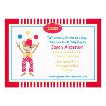 Circus Monkey Birthday Invitation