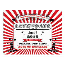 Circus Steampunk Wedding Save The Date Red postcards