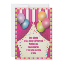 Circus Tent Carnival Girls Birthday Party Announcement