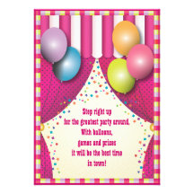 Circus Tent Carnival Girls Birthday Party Announcement