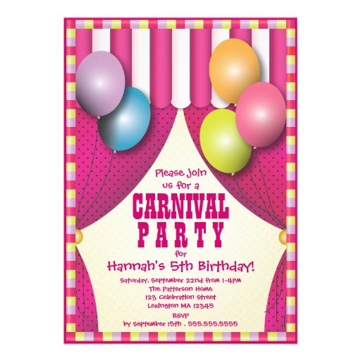Circus Tent Carnival Girls Birthday Party Announcement