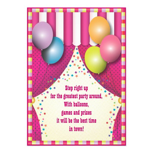 Circus Tent Carnival Girls Birthday Party Announcement