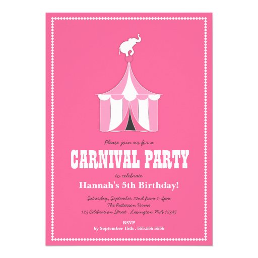 Circus Tent & Elephant Girl's Birthday Party Personalized Announcement