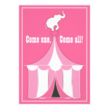 Circus Tent & Elephant Girl's Birthday Party Custom Invite