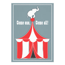 Circus Tent & Elephant Kids Birthday Party Invitations