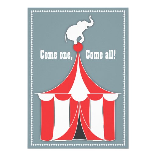 Circus Tent & Elephant Kids Birthday Party Invitations
