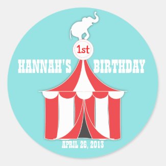 Circus Tent & Elephant Kids Birthday Party Sticker