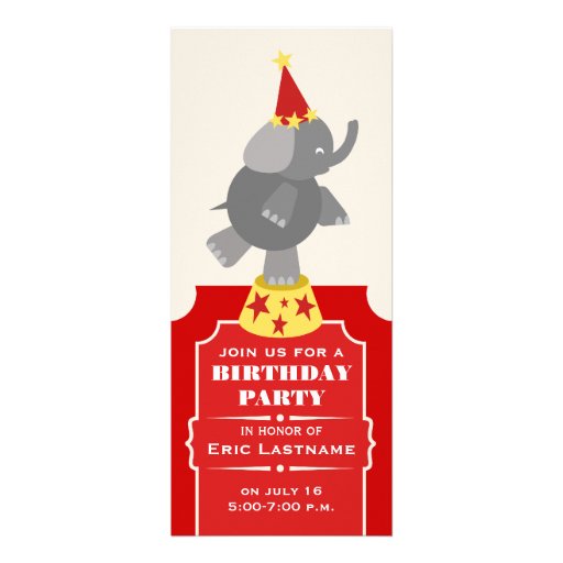 Circus Ticket Elephant Birthday Party Custom Announcements