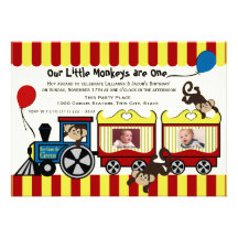 Circus Train Twin Photo Personalized Announcements