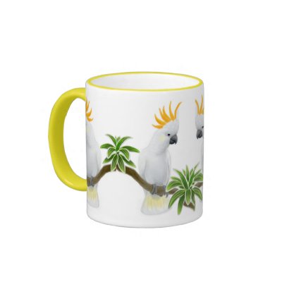 Citron Crested Cockatoo Ringer Mug by twopurringcats