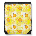 citrus fruits and gingham plaid pattern drawstring backpacks