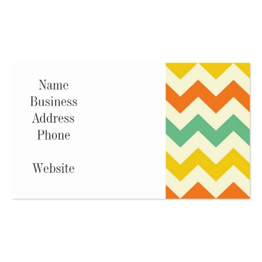 Citrus Lime Green Orange Yellow Chevron Zigzags Business Cards (front side)