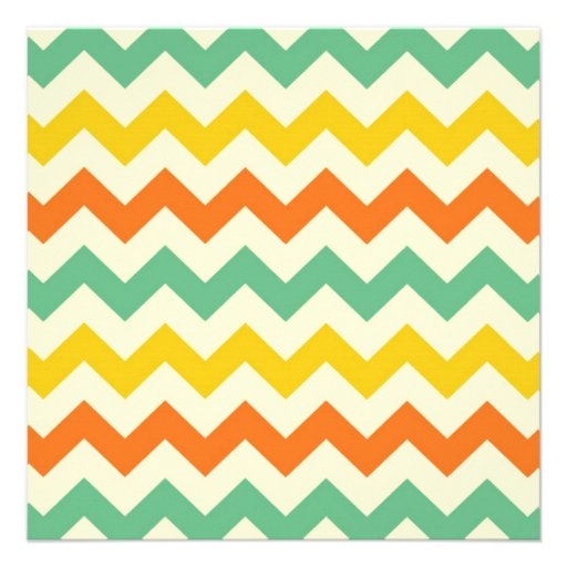Citrus Lime Green Orange Yellow Chevron Zigzags Personalized Invitations